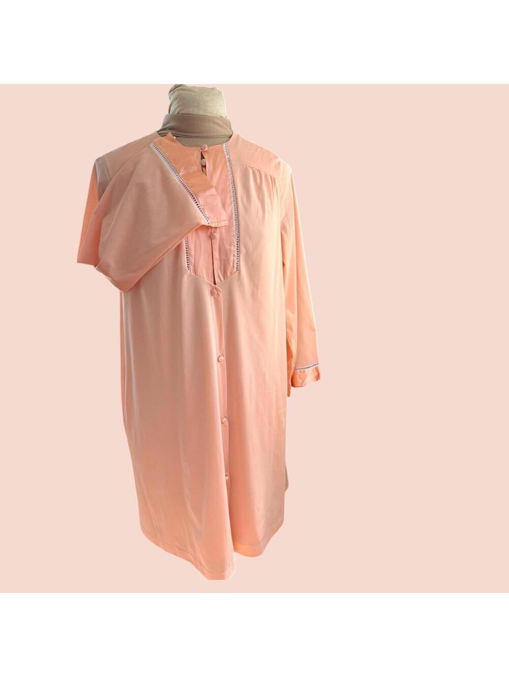 Vintage Gossard Artemis Nightgown Robe Set, Peach Satin Nylon, 1970s